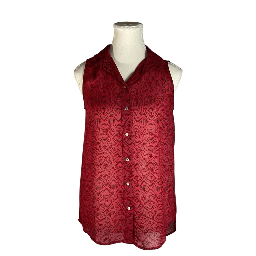 H&M Red Sleeveless Sheer Blouse